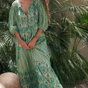 Zara Long Print Dress, size small, green